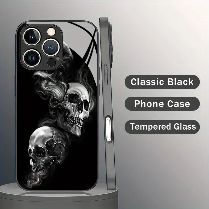 Trendy Skull Pattern Glass Material Phone Case For iPhone 17 Pro Max 16 15 14 13 12 11 Pro 16E 17Air 7 8 15 Plus XR XS X Cover