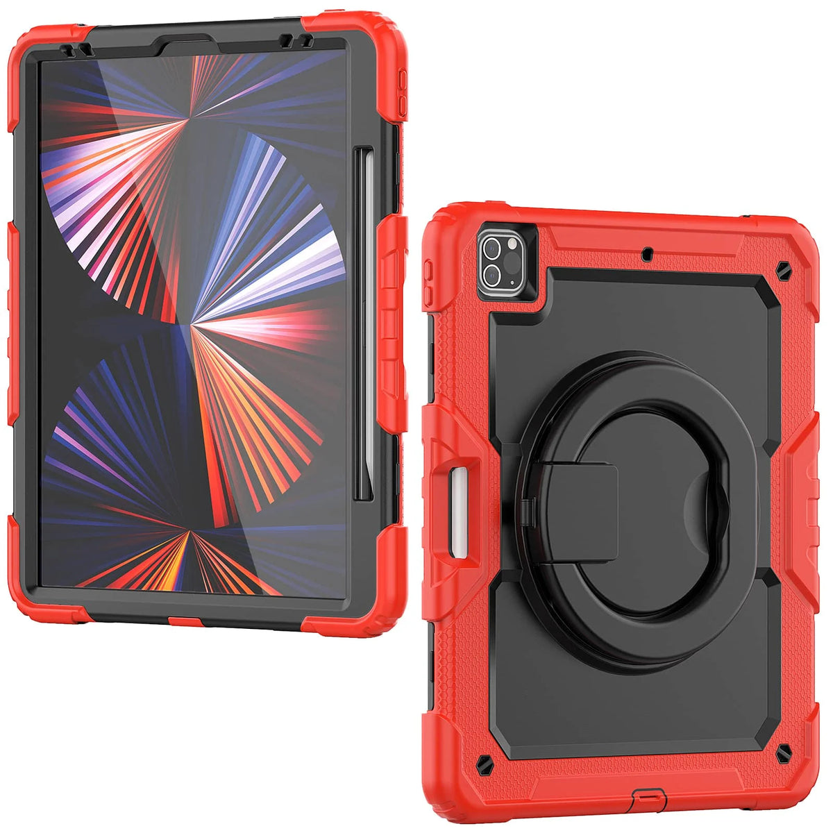 for iPad Pro 12.9'', Military Grade Shockproof Protective Silicone Cover 360 Folding Handle Grip + Handle Shoulder Strap