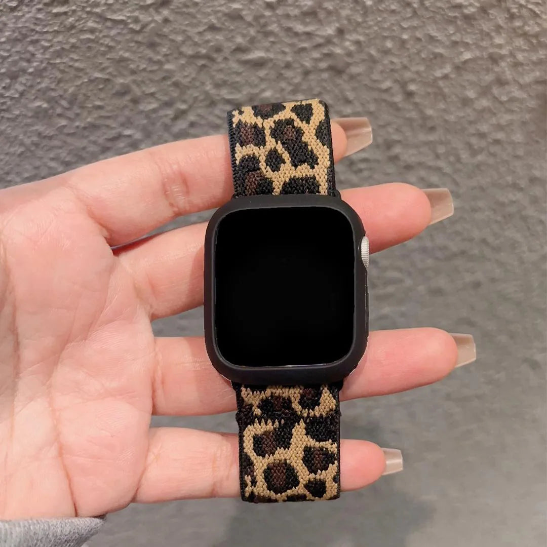 1Pack Leopard Print Elastic Loop Compatible With Apple Watch Band 38mm 40mm 41mm 42mm 44mm 45mm 49mm 46mm Strap Accessories