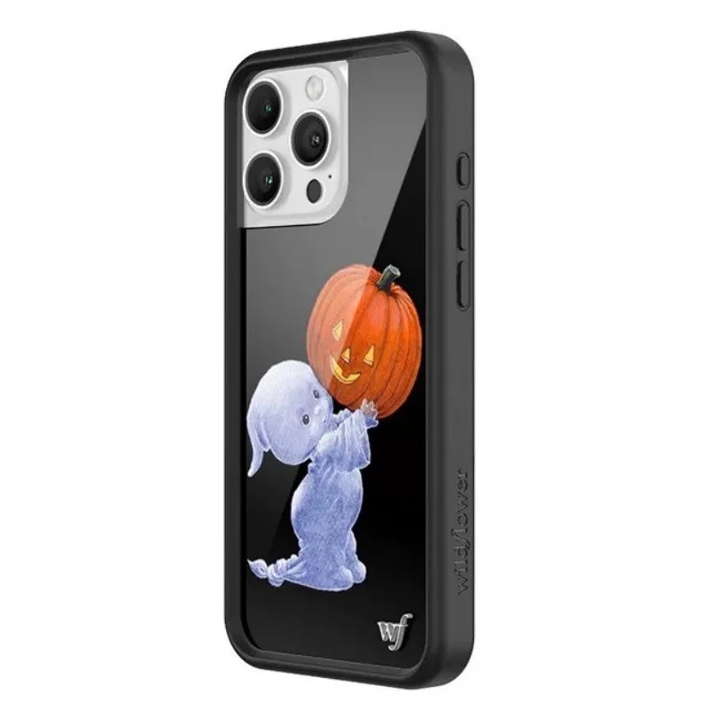 Wildflower Ins Little ghost Phone Case For iPhone 17 12 13 14 15 16Pro Max Plus Halloween Little ghost jack-o-lantern Cover﻿﻿﻿﻿﻿