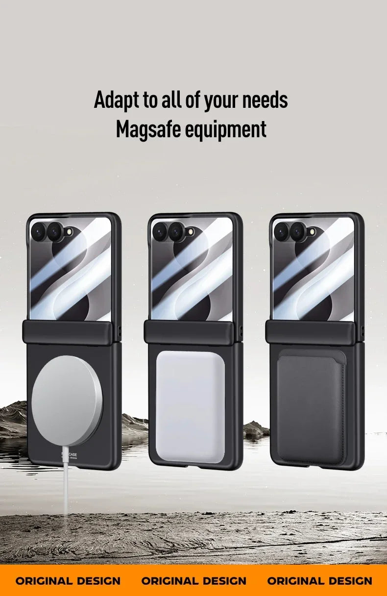 Magnetic Wireless Charging Matte Case For Samsung Galaxy Z Flip 8 7 With Rotating Bracket Hinge Tempered Film Shockproof Cover