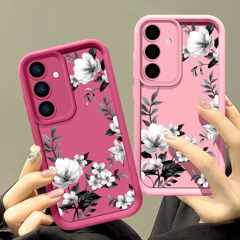 Flowers Print Pattern Phone Case For Samsung Galaxy S25 S24 S23 S22 S21 S20 FE Plus Ultra A15 A35 A54 A55 Soft Silicone Cover