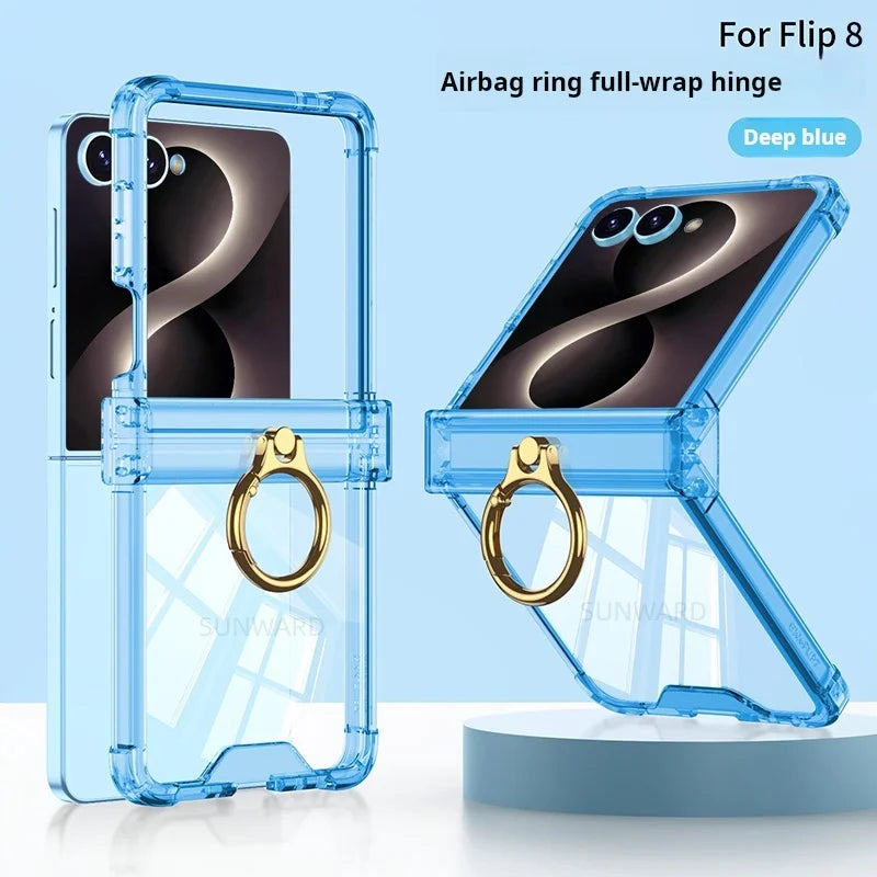 Luxury Ring Holder Airbag Hinge Protection Phone Case For Samsung Galaxy Z Flip 8 6 5 Z Flip7 FE Flip8 Antifall Shockproof Cover