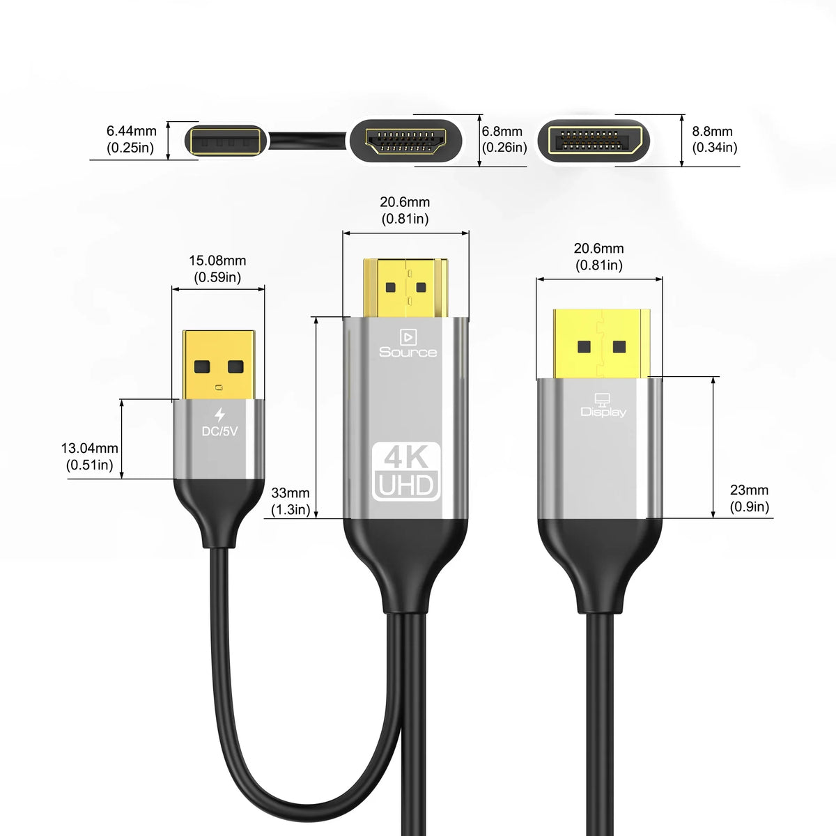 HDMI to DP Converter Cable with 5V Power Supply, 4K@60Hz HD Video Audio Adapter Compatible with Laptop/PC/Gaming Console/Monitor