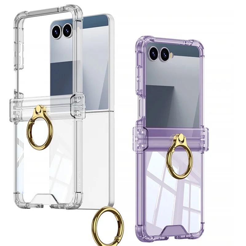 Luxury Ring Holder Airbag Hinge Protection Phone Case For Samsung Galaxy Z Flip 8 6 5 Z Flip7 FE Flip8 Antifall Shockproof Cover