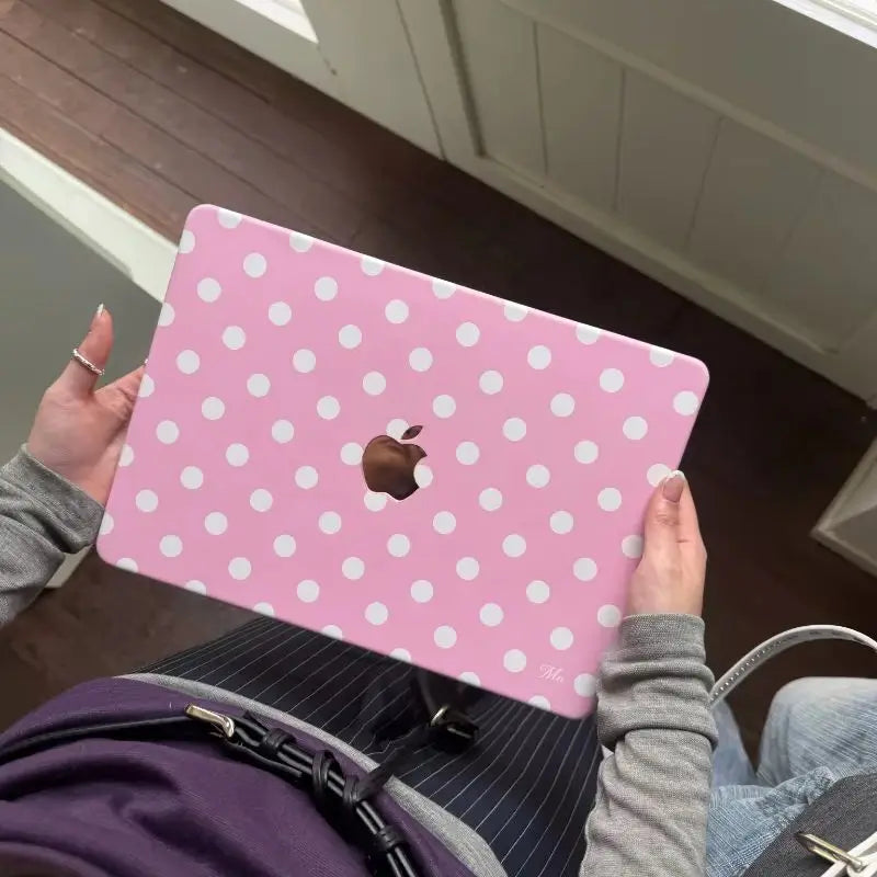 Cute White Polka Dot Pink Laptop Case For Macbook Neo 13 A3404 2026New Air Pro 13 14 15 16 M1 M2 M3 M4 M5 Chip For MacBook Cover