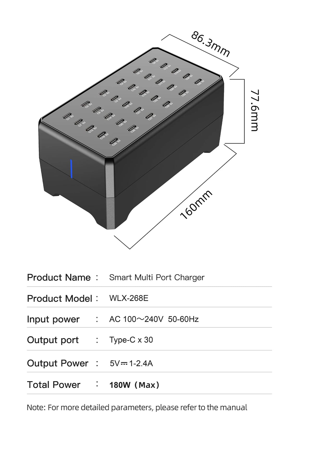 100W 30-Port Type-C Multi-Device Desktop Charger: Rapid & Efficient Charging Hub for Phones and Tablets