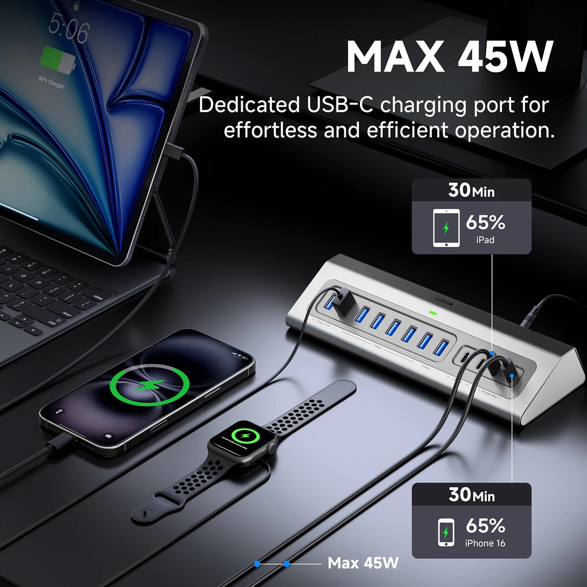 Powered USB Hub 15 in 1, USB 3.2 10Gbps Hub with Power Adapter, 7 USB A 3.0 Ports USB C, Docking Station for Laptop MacBook PC