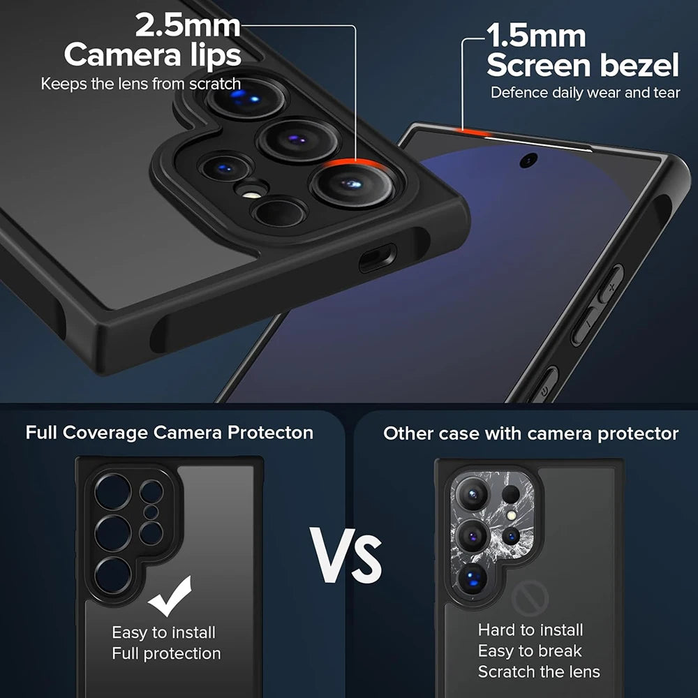 Hybrid Military Grade Shockproof Case For Samsung Galaxy S25Ultra S25 S24 S23 S22 S21 Ultra Plus FE Translucent Black Hard Cover