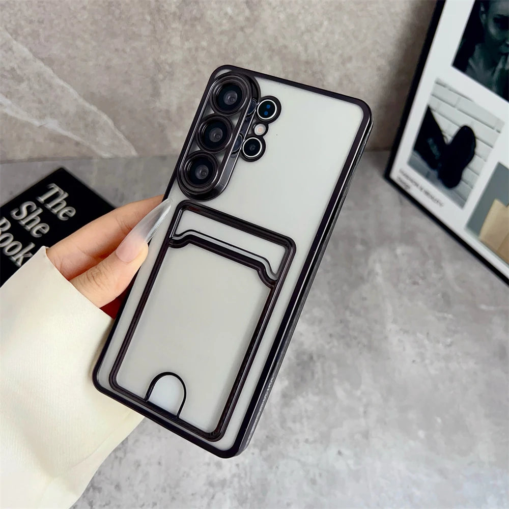 Card Pocket Wallet Clear Case For Samsung Galaxy S26 S25 Ultra S24 FE S23 S22 S21 Plus Ultra S26 Edge A55 A56 A26 Plating Cover
