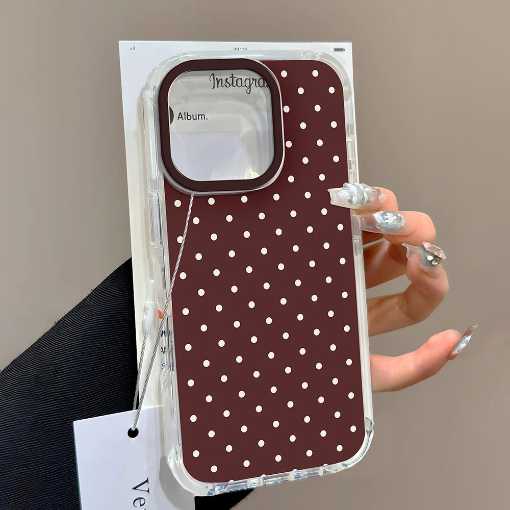 luxury Ins Brown Red Polka Dots Phone Case For iPhone 17 16 16e 15 14 13 12 11 Mini Pro Max X XR XSMax 7 8 Air Plus Back Cover