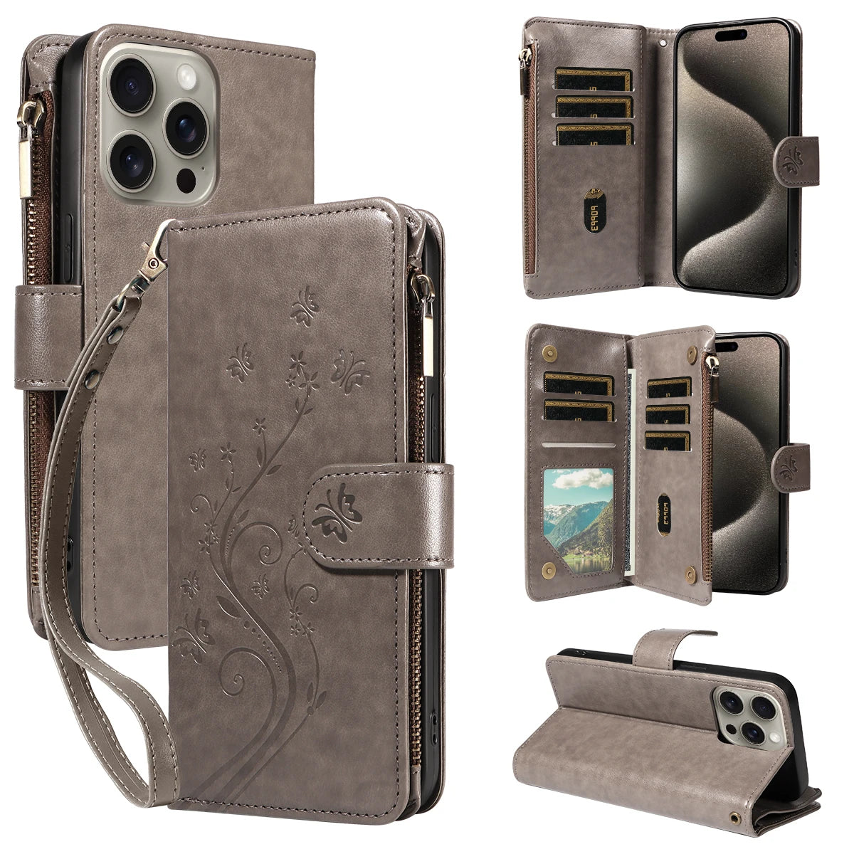 Multi-function Embossed Zipper Phone Case for Iphone 16promax 15 14 13 12 11 7 8 X XS XR PU Leather Flip Wallet Wallet Case