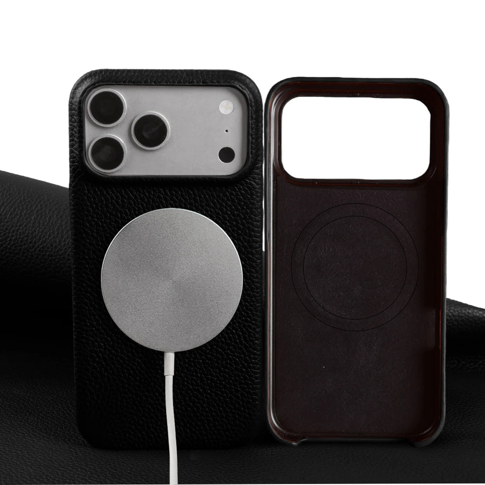 For Magsafe Magnetic Lychee Genuine Leather Case For iphone 17 Pro Max Air 13 14 15 16 Pro Max 16e 17e Phone Back Cover Cases