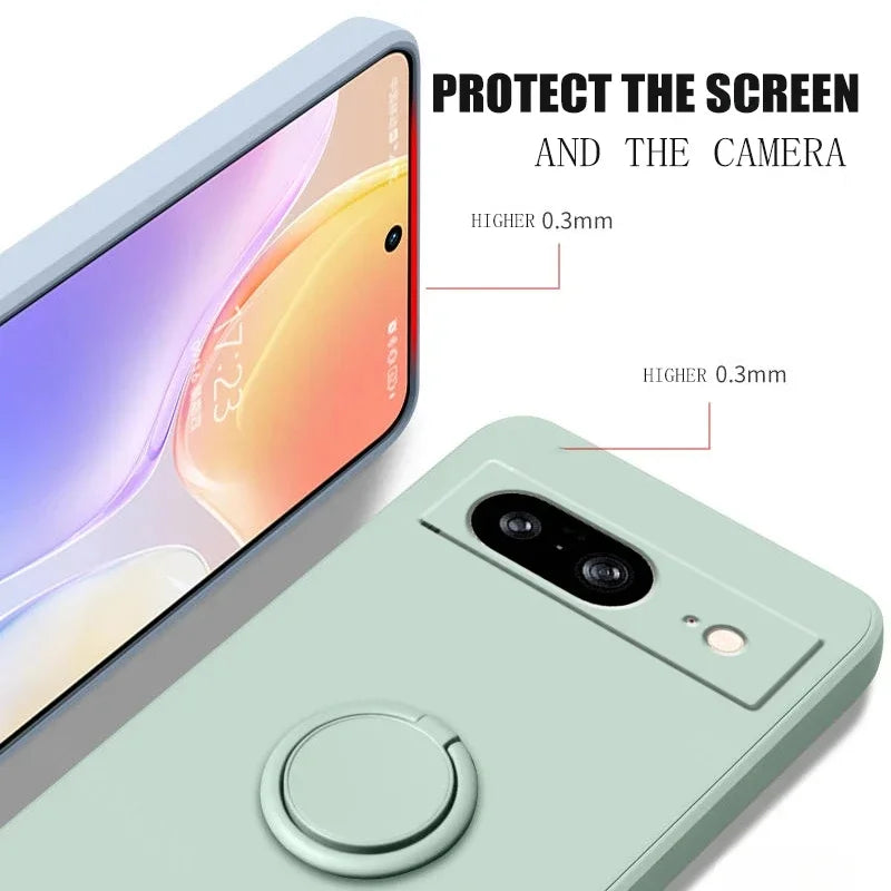 Liquid Silicone Skin Feel Magnetic Ring Stand Holder Case for Google Pixel 9A 9 Pro XL 8A 7A 6A 8 7 Pro 5G TPU Protection Cover