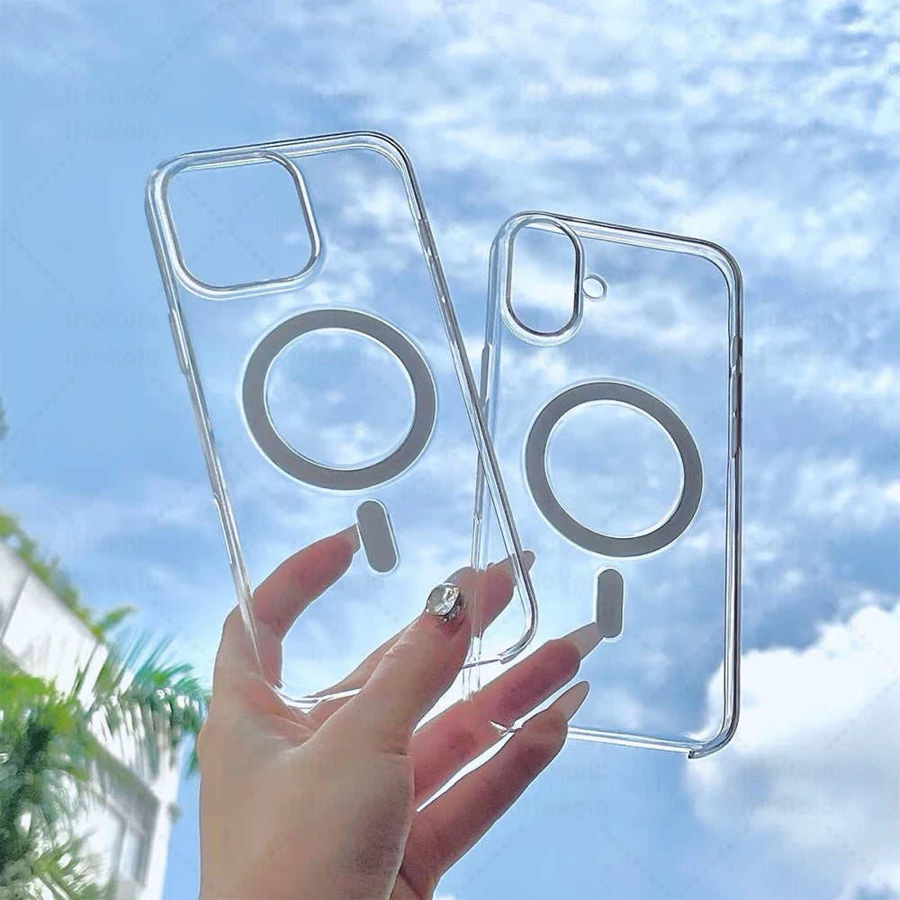 Original Magnetic Clear Case For iPhone 17 16 15 14 13 12 Pro Max Camera Control Transparent Cover For Magsafe Wireless Charging
