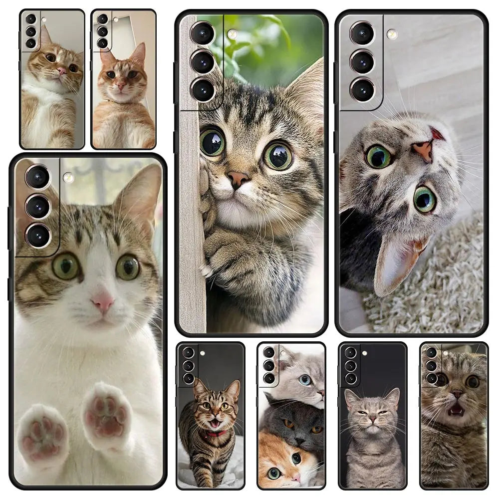 Kawaii Love Cat Phone Case For Samsung Galaxy S25 Edge S24 S23 S22 S21 Ultra S20 FE 5G S10 S10E S9 Plus Soft TPU Cover