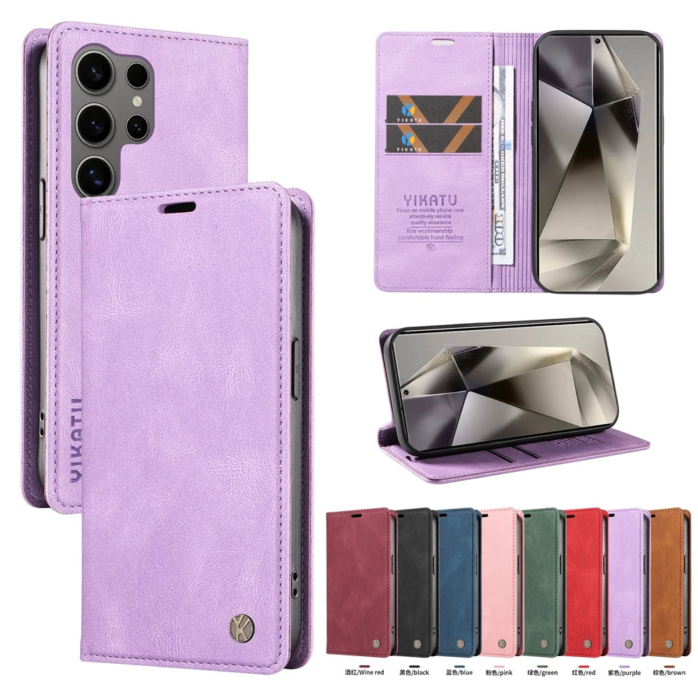 Magnetic Leather Wallet Flip Cover For Samsung Galaxy S25 S24 S23 S22 S21 S20 S10 S9 S8 S7 FE Plus Pro Ultra Edge | Premium Case