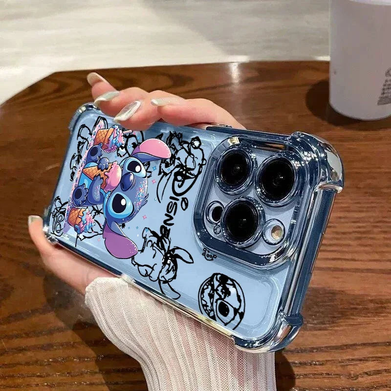 Cartoon Stitch Phone Case For IPhone 17 16 15 14 13 12 Pro Max Plus 16E Fashion Clear Shockproof Plating Cover