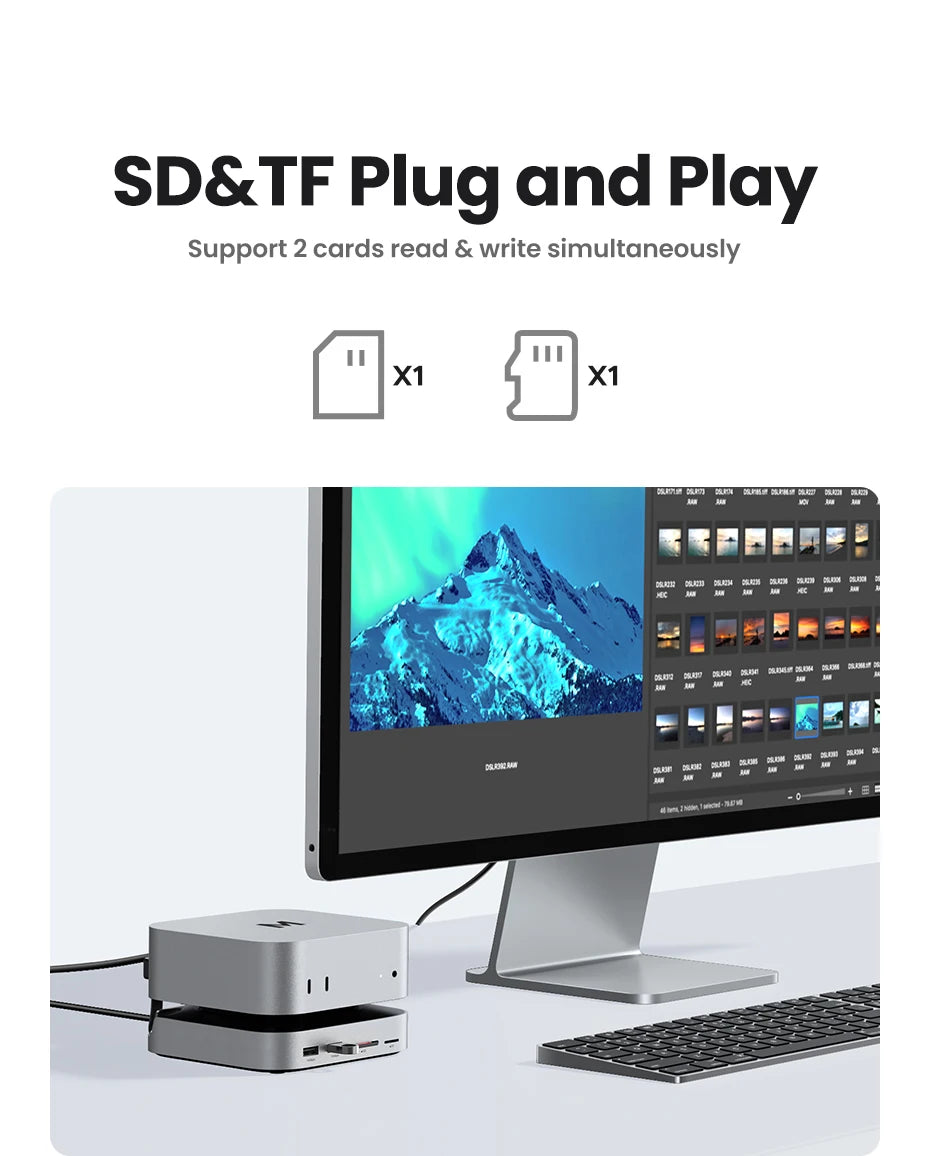 UGREEN Mac Mini Docking Station USB HUB Type-C to DP 4K240Hz M.2 NVMe SSD Slot 10Gbps SD&TF 3.5MM for Mac Mini M4/M5Pro/M6Stand