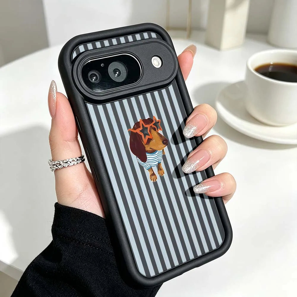 Cute Striped Dachshund Cover For Google Pixel 10 9 8 7 9a 8a 7a Pro XL Eye Ladder Phone Case