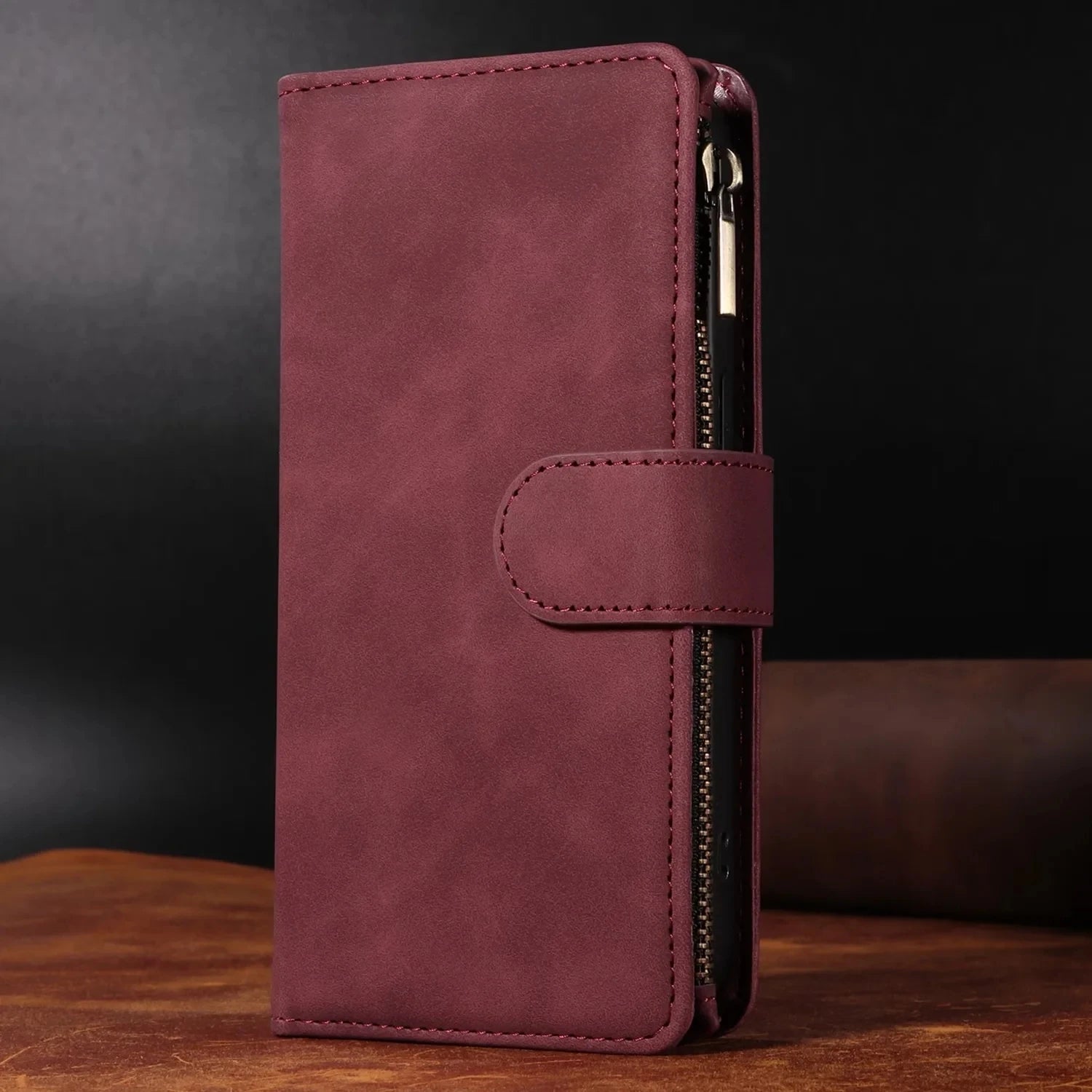 Zipper Flip Leather Case For iPhone 16 17 Pro Max Air 16E 15 14 13 12 11 Pro Max Plus Business Wallet Card Slot Phone Cover