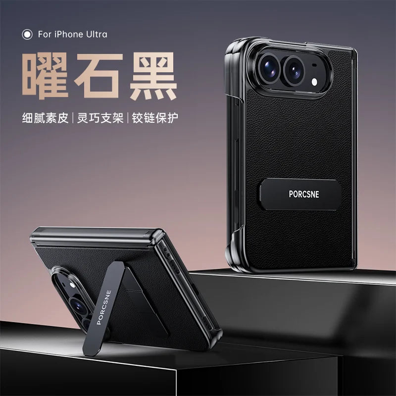 For iPhone Ultra Fold Case Luxury Matte Leather Ultra-Thin Skin-Friendly Folding Hinge Holder Shockproof Back Cover Accessories