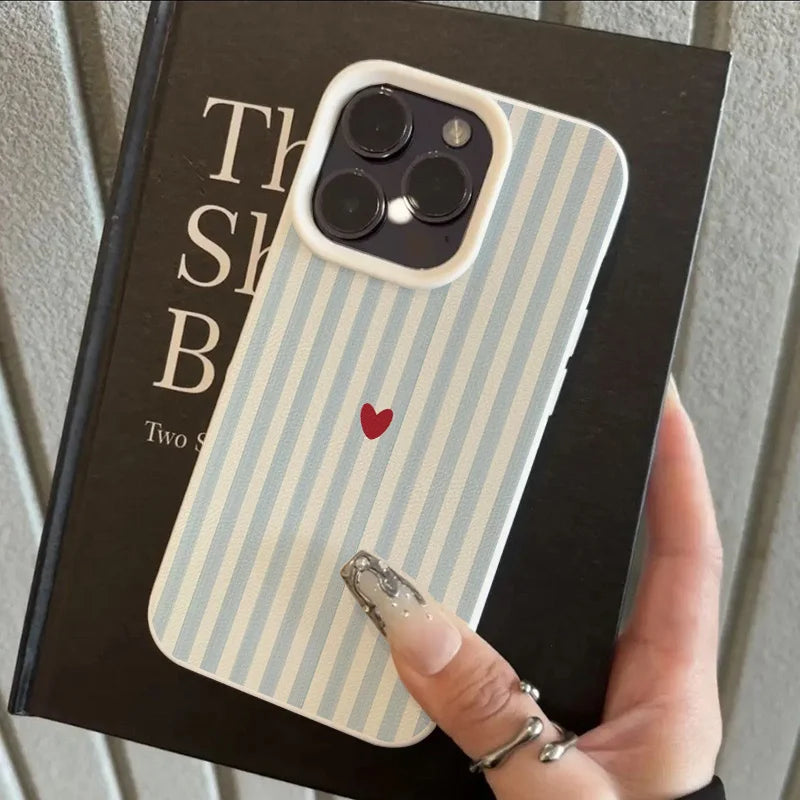 Blue Striped Red Heart Pattern Phone Case for Samsung S26 S25 S24 S23 S22 S21 S20 Note20 Ultra Plus A73 A55 5G Silicone Cover