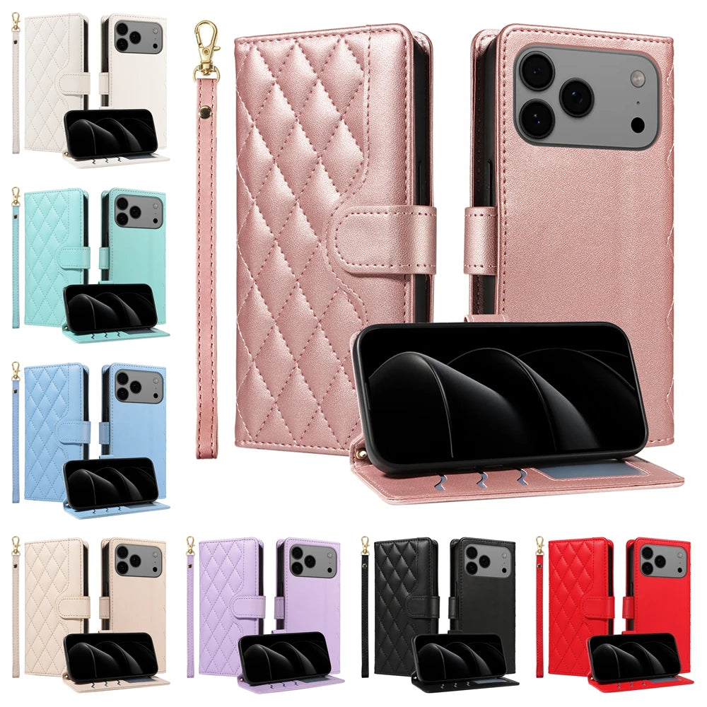 Lanyard Wallet Leather Magnetic Case For iPhone 17 17e 16e 16 15 14 13 12 11 Pro X XR XS Max 8 7 SE Plus Purse Phone Flip Cover