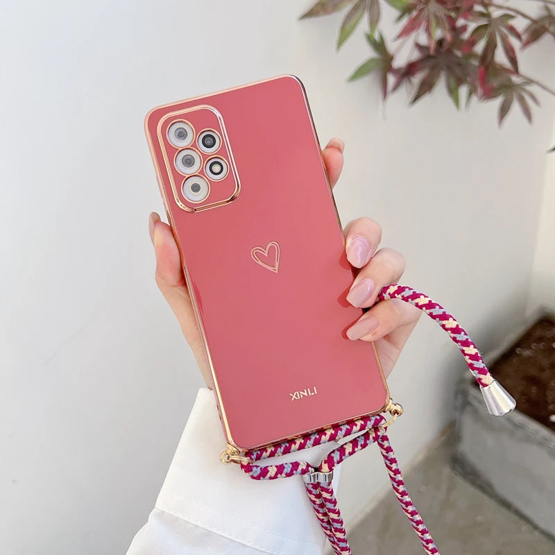 Crossbody Lanyard Strap Plating Case For Samsung Galaxy A53 A73 A33 A52 A52S A72 A32 A51 4G 5G S22 S21 S20 Fe Plus Ultra Cover