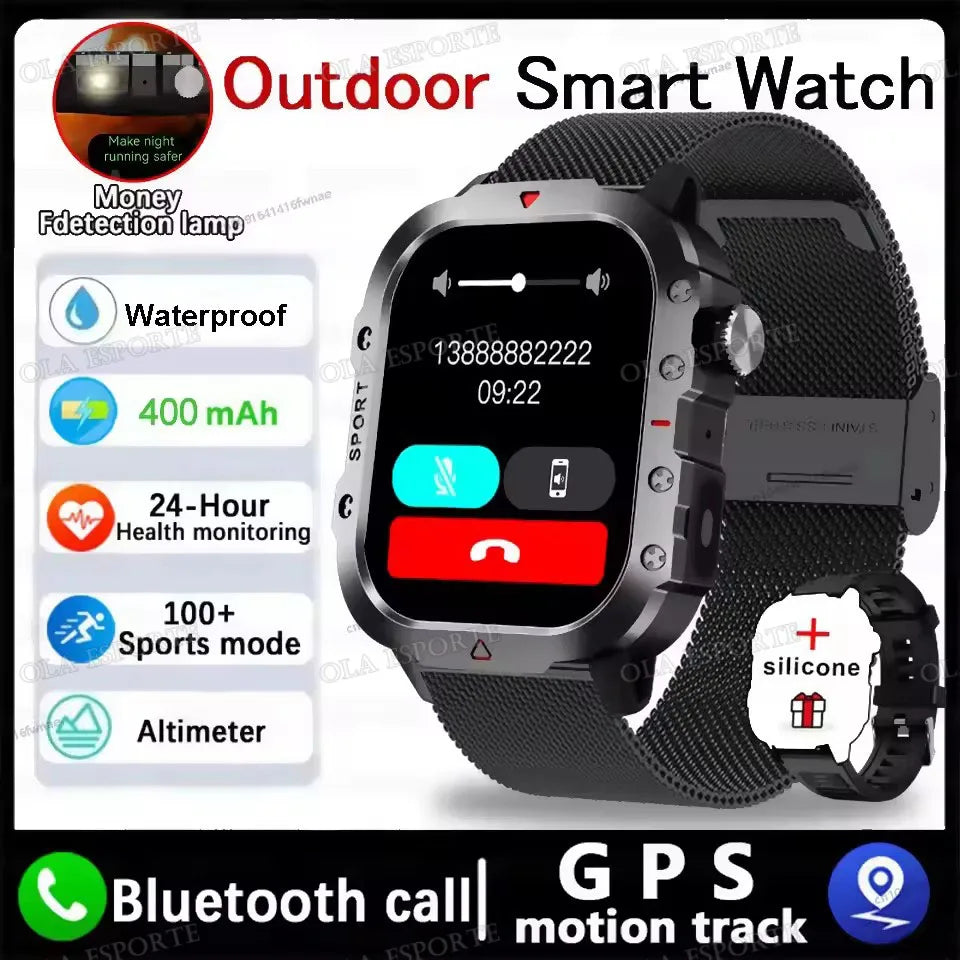 Military GPS Smart Watches For Men Flashlight Waterproof Outdoor Sport Tracker Bluetooth Call Smartwatch Man Women 2025 Pk h12