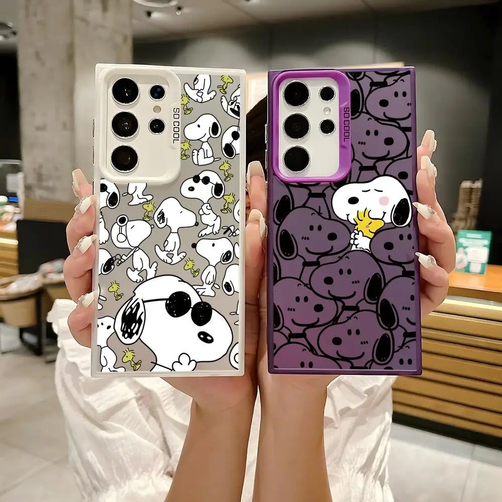 Cute Cartoon S-Snoopys Phone Case For Samsung Galaxy S25 Edge S24 S23 S22 S21 S20 Ultra Silicone Colorful Silver Phone Case