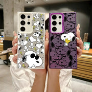 Cute Cartoon S-Snoopys Phone Case For Samsung Galaxy S25 Edge S24 S23 S22 S21 S20 Ultra Silicone Colorful Silver Phone Case