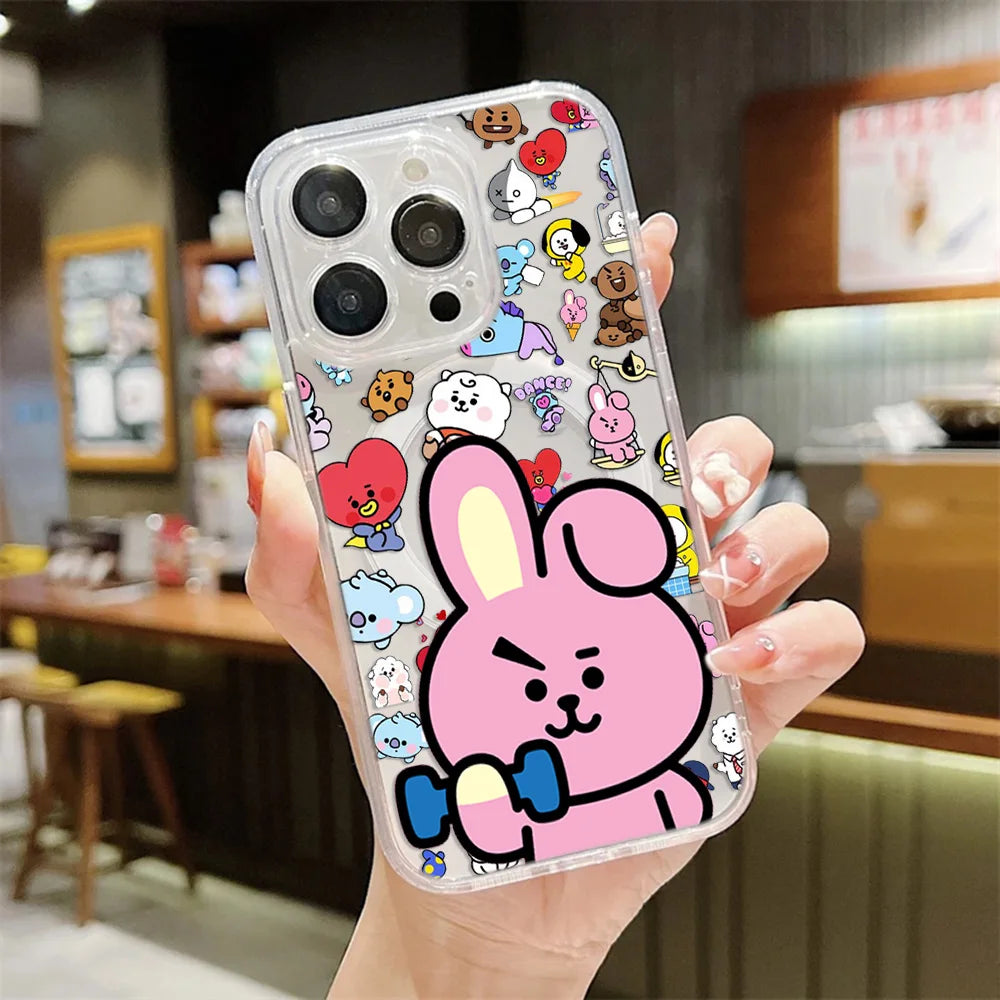 NEW Cartoon  B-BTS Magnetic Phone Case for iPhone 17 16 15 14 13 12 11 8 7 Air Plus Pro Max X XR XSMax Soft Clear Tpu Cover