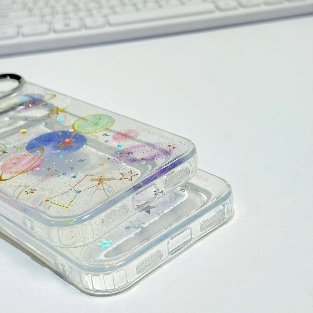 Glitter Star Planet TPU Cases For Google Pixel 10 Pro XL 9A 8A Pro Transparent PC Drop Glue Cover for Google Pixel 10 9 Pro XL