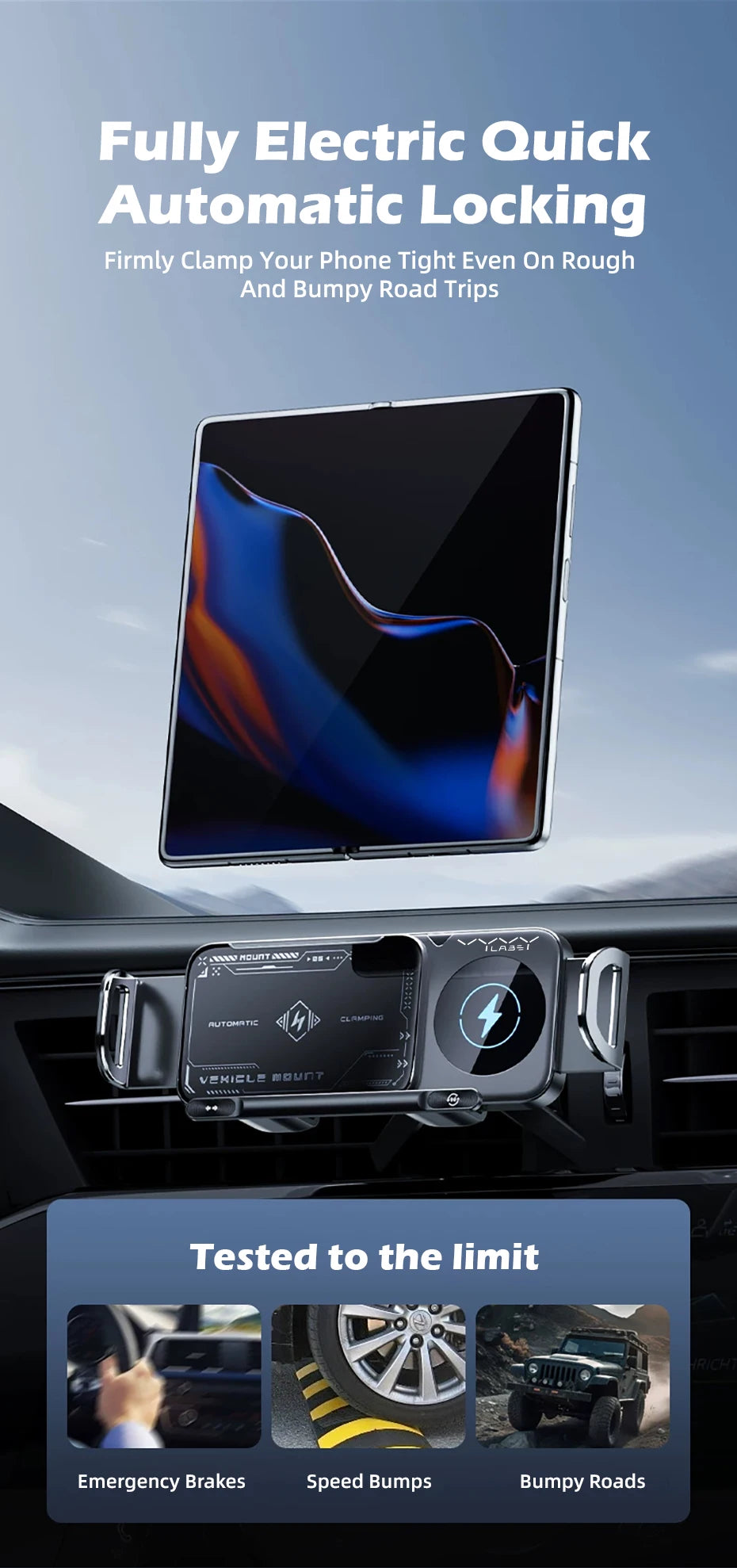Car Wireless Phone Holder Fast Charging Air Vent Mount Screen Phone Stand for Samsung Galaxy Z Fold 6 5 Flip 4 3 Tablet Holder
