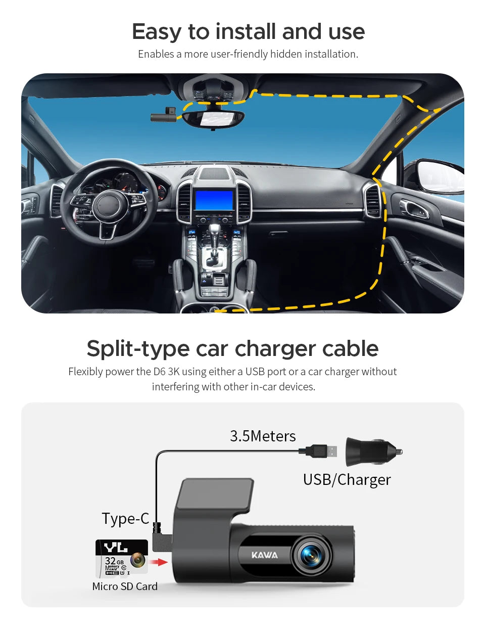 KAWA Dash cam Video Recorder D6 3K Car Camera, Car DVR Voice Control Dash AUTO Camera,Night Vision Dashcam 2025 New