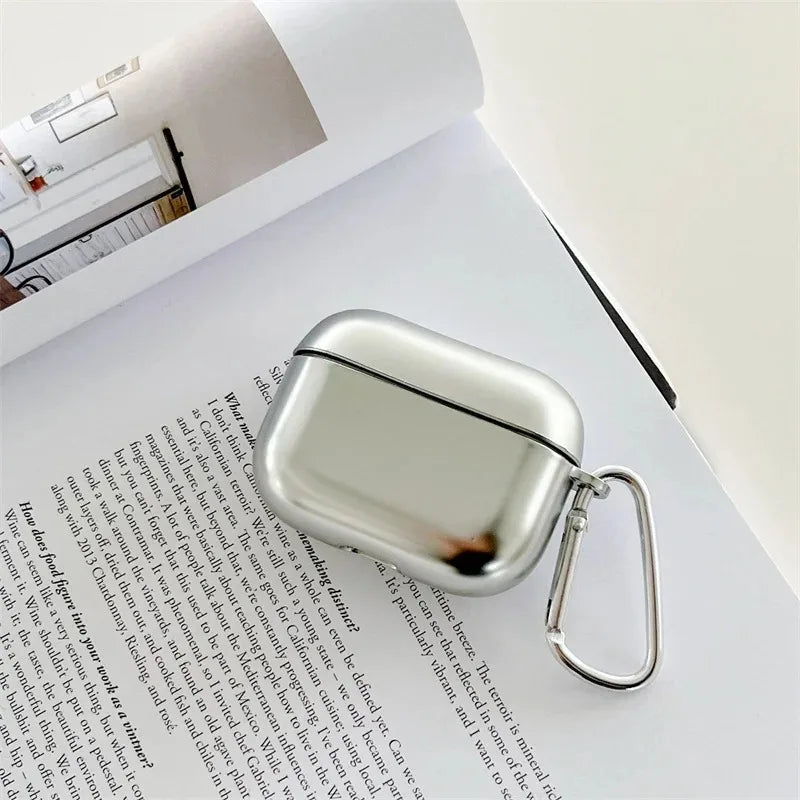 New For Apple Airpods Pro 3 1 2 3 4 Pro Pro2 Earphone Cover Protective Case Electroplated Mirror Simple Silver Case With hook