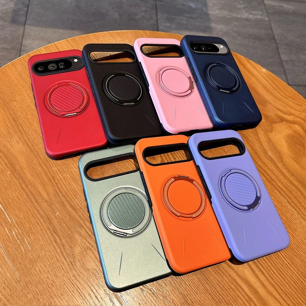 Luxury 360° Magnetic Metal Bracket Phone Case For Google Pixel 9 10 Pro XL Shockproof Stand Holder PC Cover For Google Pixel 10A