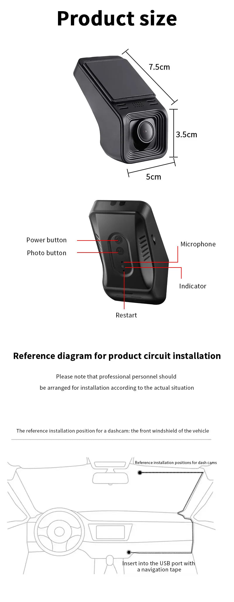 ADAS USB Car DVR Dash Cam 1080P HD for Android Navigation 170° Wide Angle ADAS Intelligent Assistance Driving Recorder