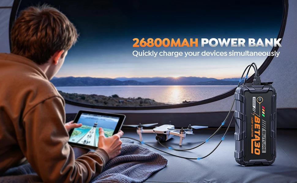 BUTURE 6000A Car Jump Starter Power Bank 18W Portable  Battery 26800 mAh Car Battery Emergency Boosters BETA30