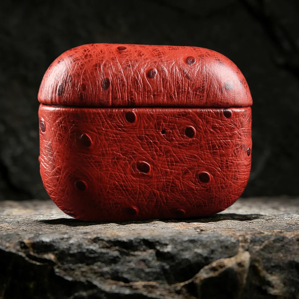 Luxury Ostrich Grain Leather Case For Airpods Pro 2 Cases airpods4 3 Wireless Bluetooth Headphone Earphone Box Protective Cover