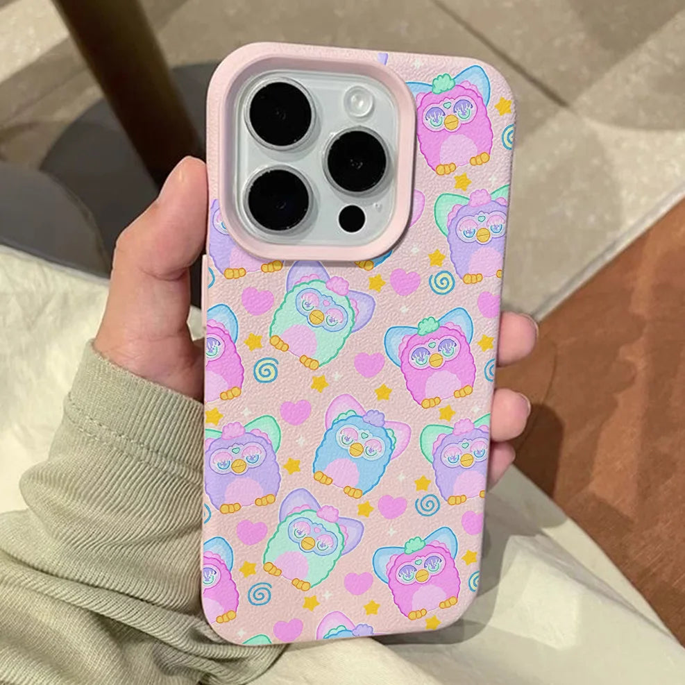 Cartoon Furbys Lichee leather pattern Phone Case For iPhone 17 16e 16 15 14 13 12 11 Air Pro Max Plus X XR XSMax Shockproof