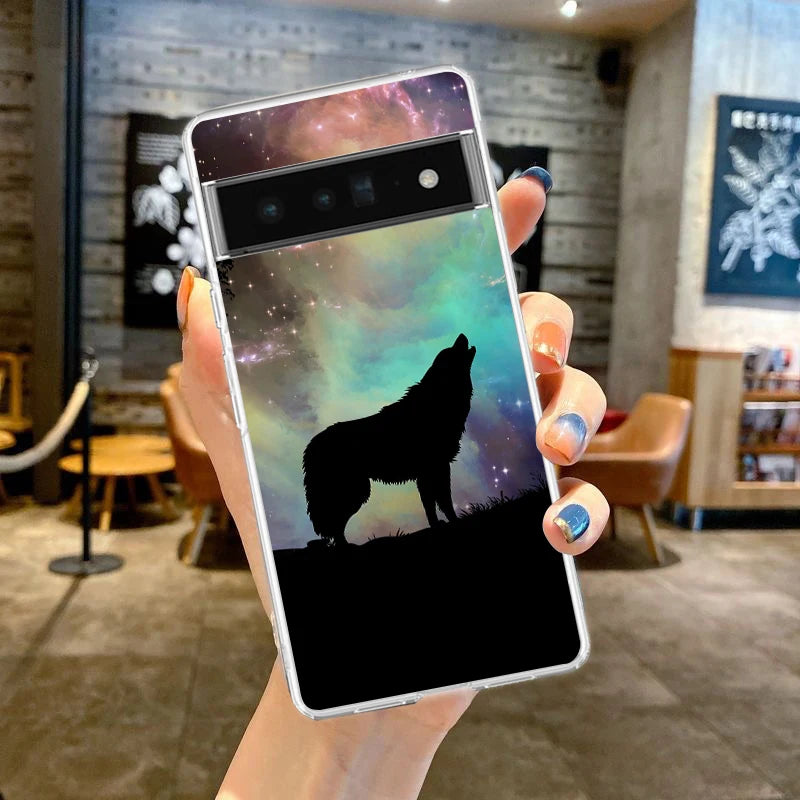 Phone Case Cover for Google Pixel 10 9 8 7 6 5 4 4XL Soft TPU 7A 6A 5A 4A 3A Pro XL 5G Transparent Shell Moon Roaring Wolf Capas