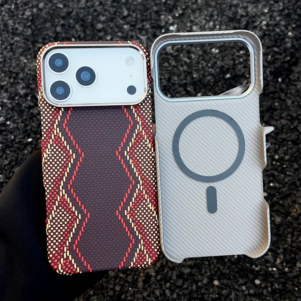 Luxury Slim Carbon Fibre Texture Magnetic Charging Case For iPhone 17 Air 16 Plus 15 14 13 Pro Max For Magsafe Protect PC Cover