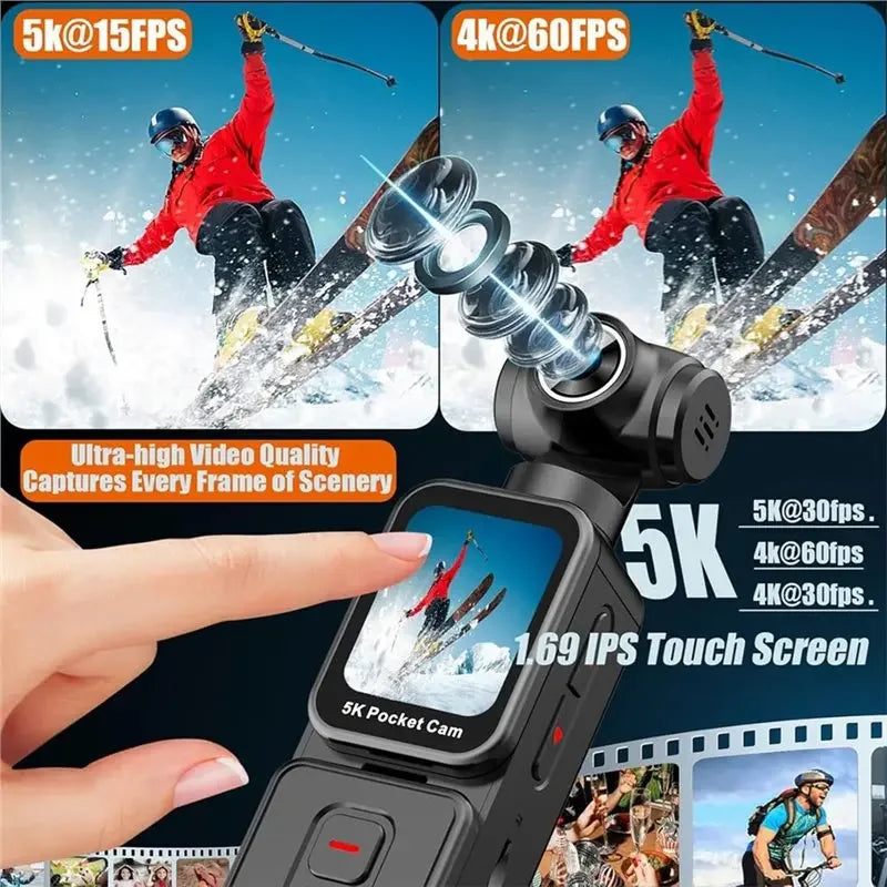 5K Mini Camera Anti-shake Sport Cam with Face Detection Automatic Rotating Lens Vlogging Body Camera with Rotatable Touch Screen