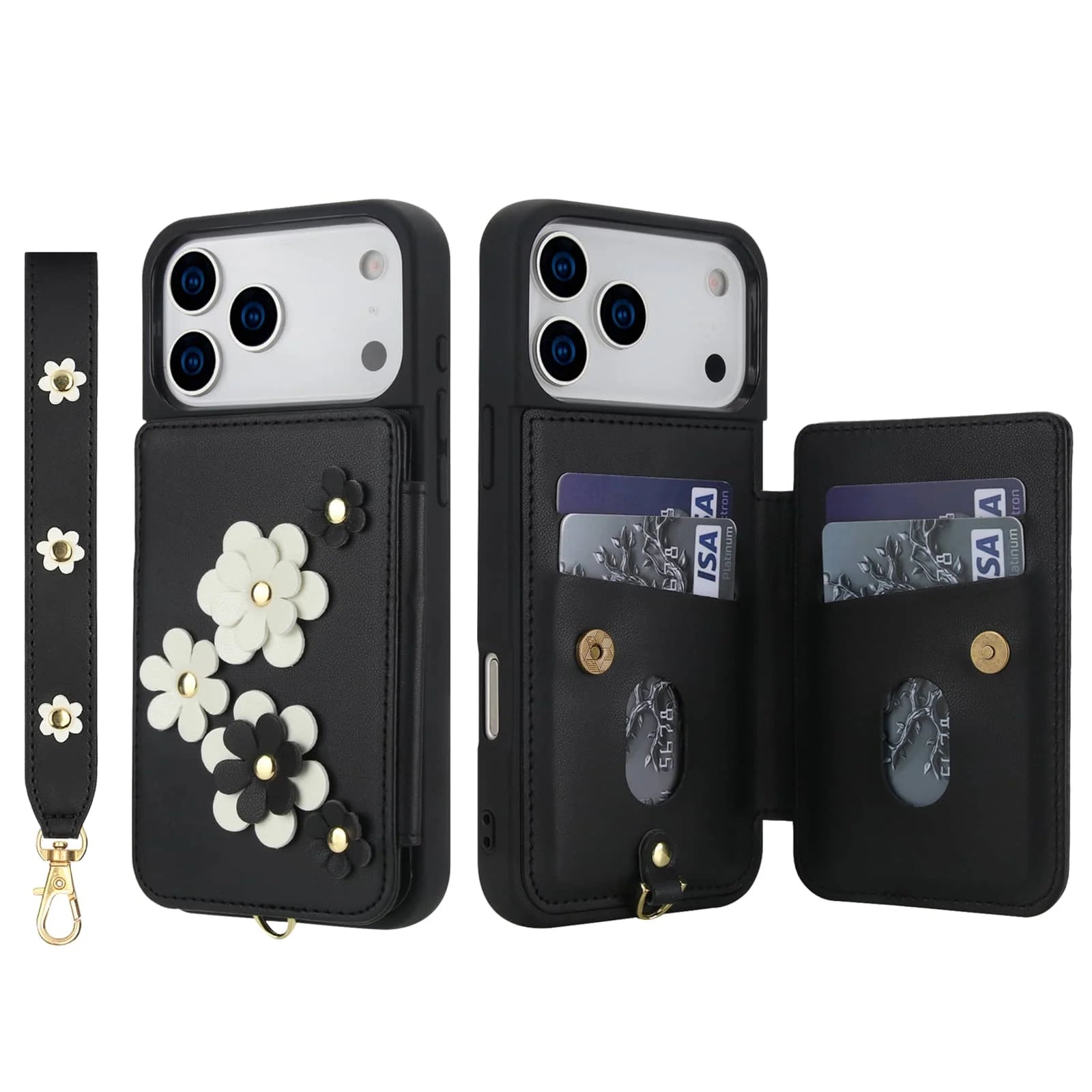 For iPhone 17 Pro Max iPhone Air Case, Wallet with Card Holder, Cute Flower Design Crossbody Purse,Magnetic Kickstand Shockproof