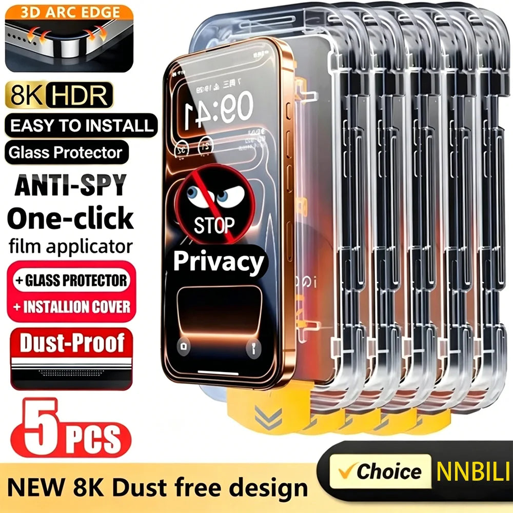 NNBILI 5Pcs Dust Free Installation Privacy Screen Protector for IPhone 17 Pro Max  16 15 14 13 12 11 Pro 17e 16e Anti-spy Glass