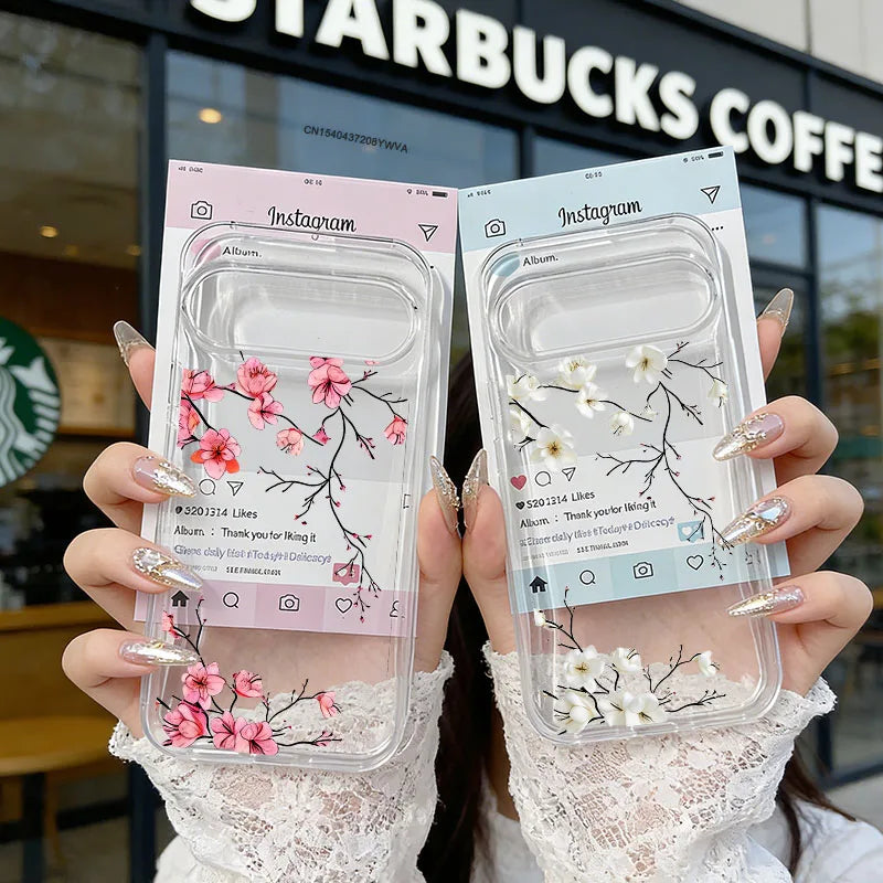 Plum Blossom Flower Phone Case For Google Pixel 10 8 Pro 9 Pro XL 6 7 7A 8A 5G Cute Floral Pattern Clear Soft TPU Cover Fundas