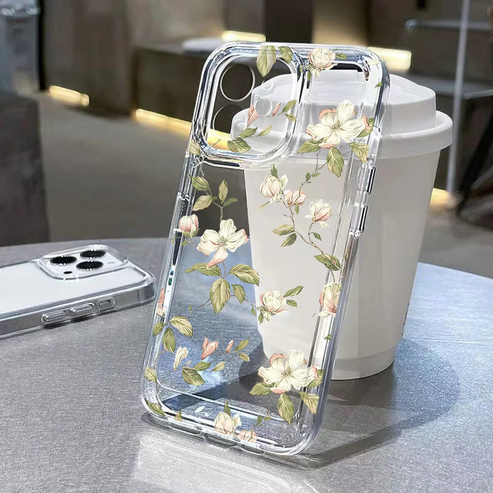 Flower Phone Case For iPhone 16 13 15 11 12 14 17 Pro Max Air 16E XS XR 7 8 SE Shockproof Transparent Cover Silicone Soft Fundas