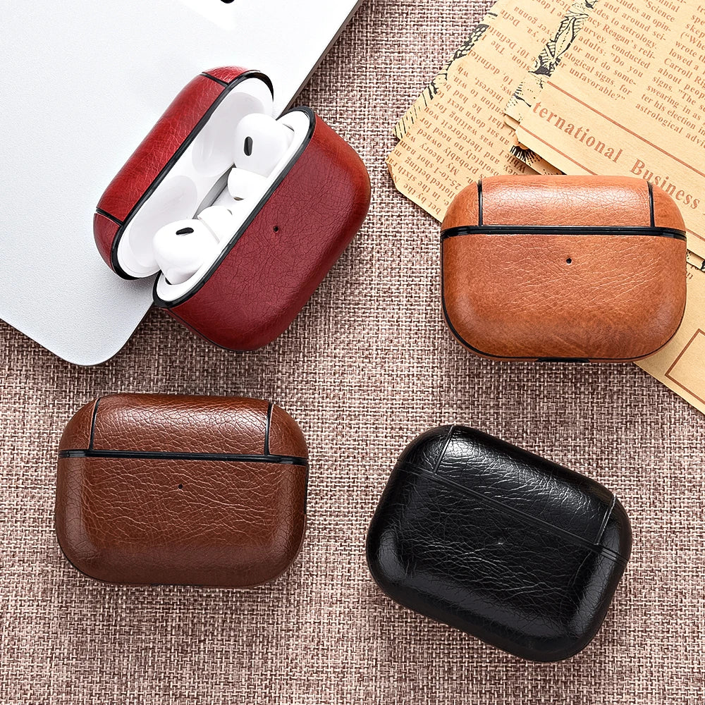 For Airpods Pro 3 Case Leather Business Earphone Case Headset Shell Headphone Cover For Apple AirPod 4 3 Pro 2nd Gen USB C Funda
